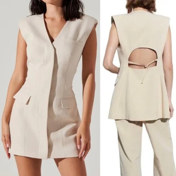 Zara Linen Blend Mini Vest Dress Cream Small - Picture 2 of 16